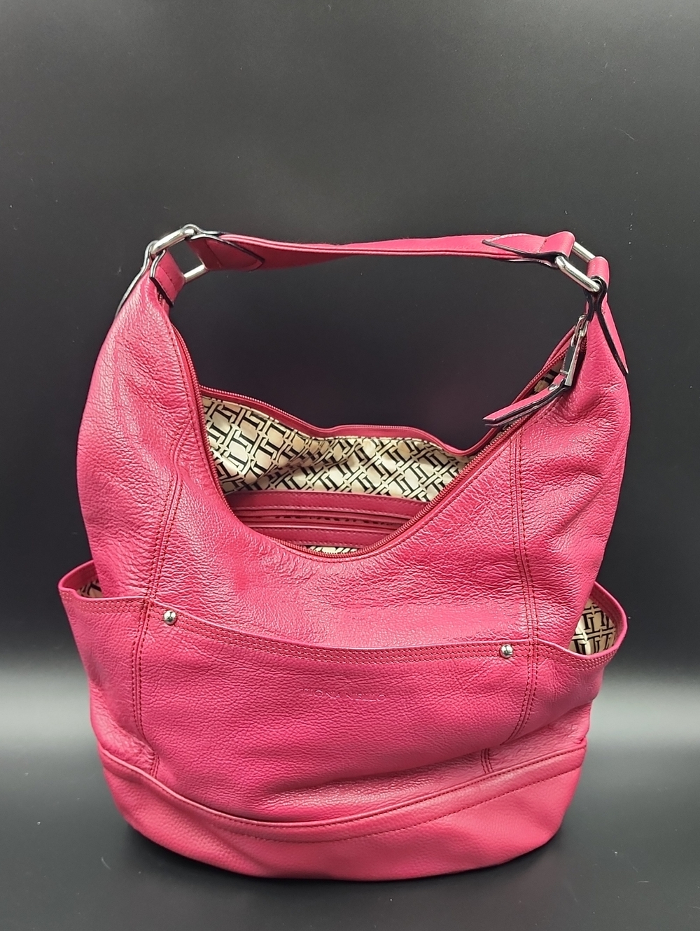 Tignanello Hot Pink/Fuchsia Pebbled Leather Convertible Hobo Shoulder Bag